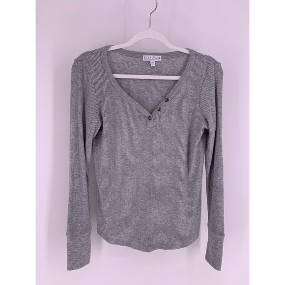 P.J. Salvage Gray Top V Neck Buttons M - Picture 1 of 7